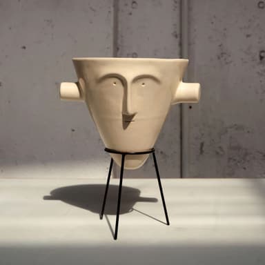V-Neck Stoneware Planter with Stand