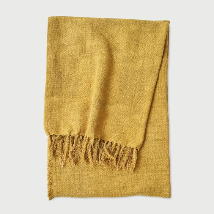 Handloom Cotton Slub Ochre Throw
