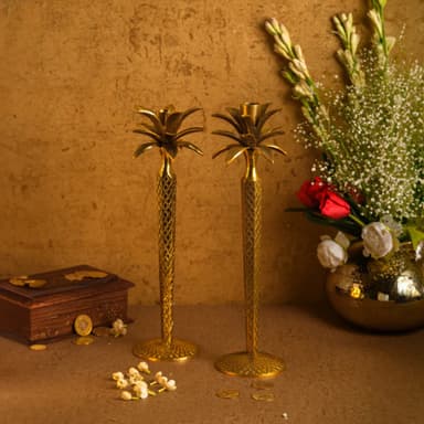 Pure Brass Palm Tree Candle Stand