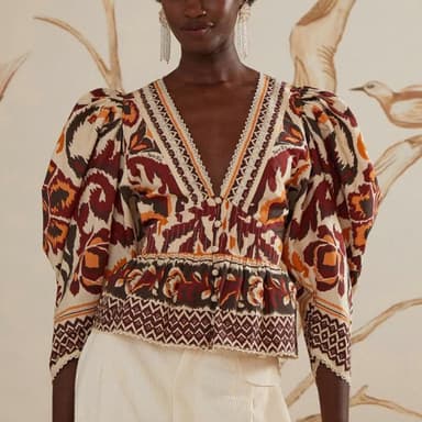 Ikat Print Fitted V-Neck Top