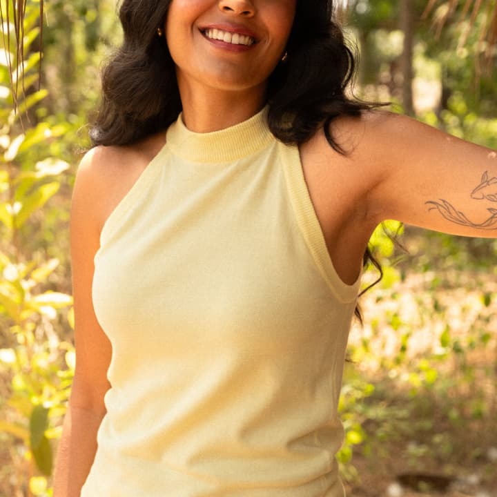 Lemon Yellow Fine Knit Halter