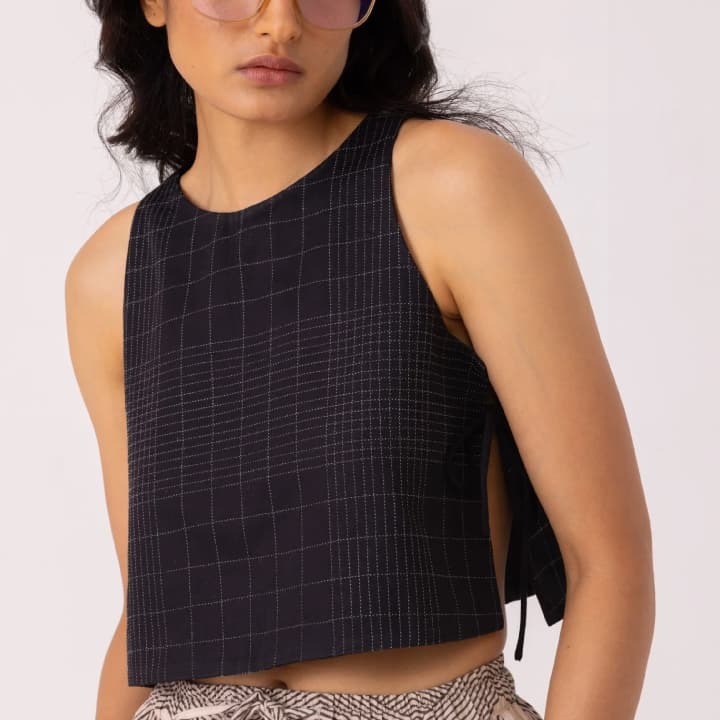 Tia Black Quilted Tie Top