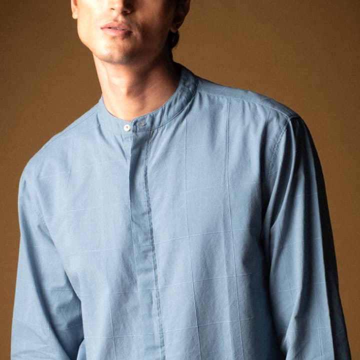 Lagoon Mandarin Cotton Woven Shirt