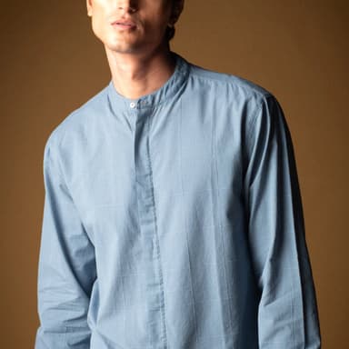 Lagoon Mandarin Cotton Woven Shirt