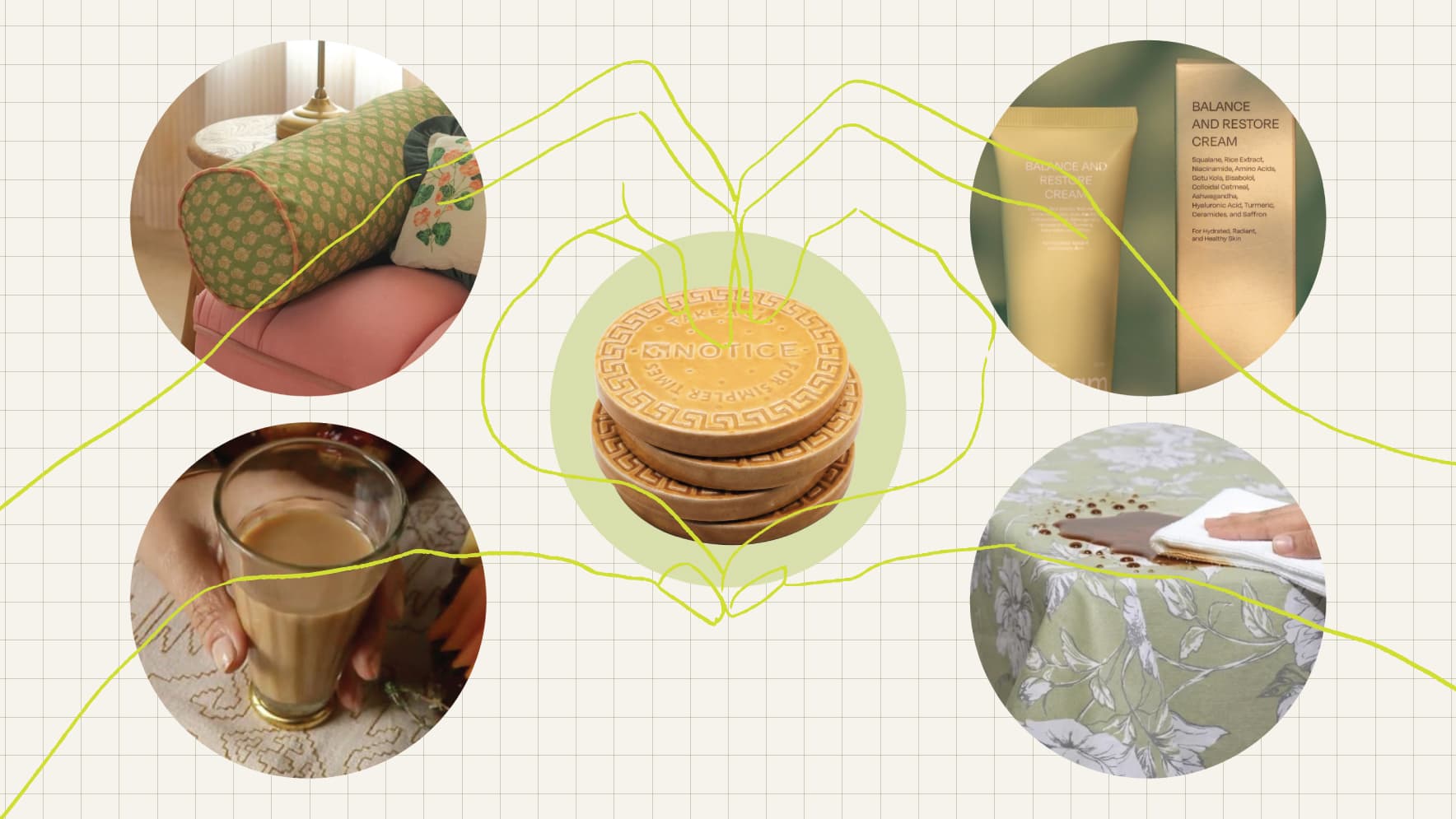 Marie biscuit coasters & floral bolsters