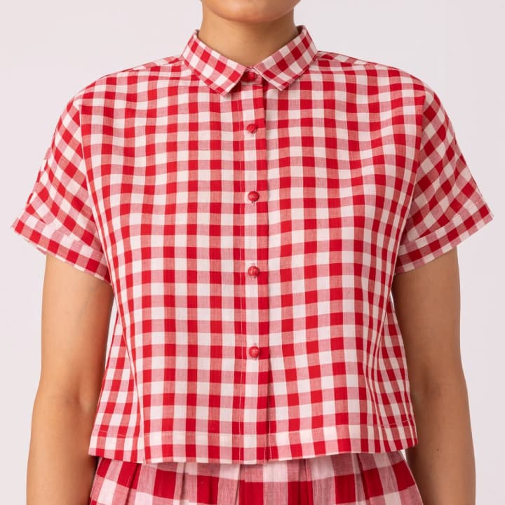 Emily Red Checkered Handwoven Top