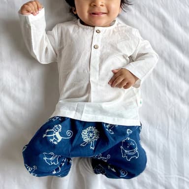 White Kurta and Zoo Pyjama Set