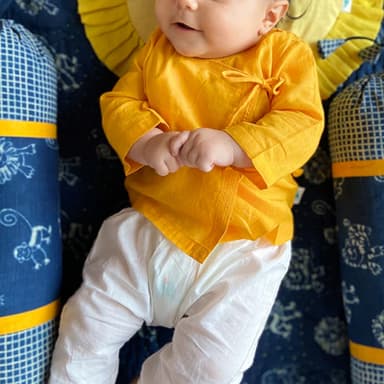 Yellow Cotton Unisex Angrakha Set